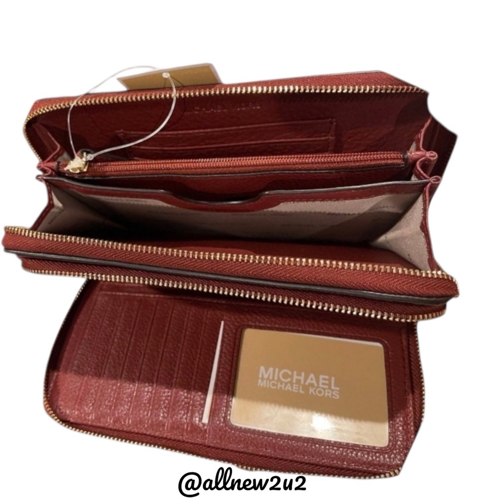 Michael Kors Adele Lg Flat MF Phone Case in Brick Pebble Leather Wristlet Strap - Picture 8 of 14